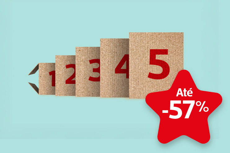 5 caixas numeradas  e uma estrela encarnada com até 57% de poupança